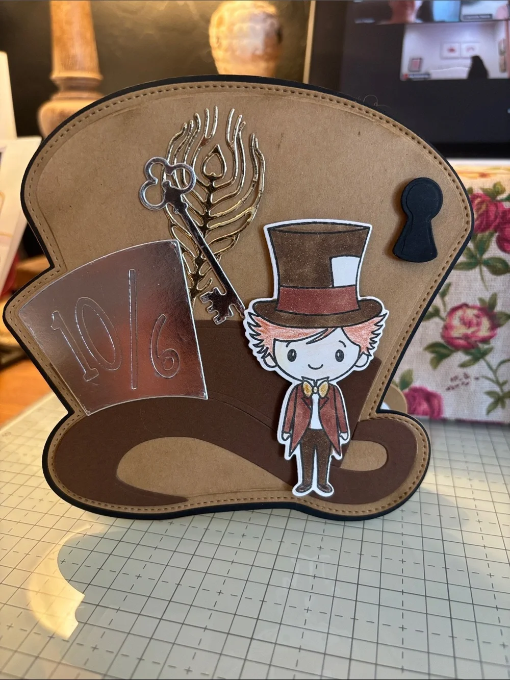 Handmade Alice-Inspired Red and Gray Greeting Card by